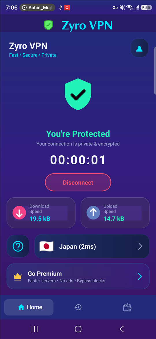 Zyro VPN connected screen